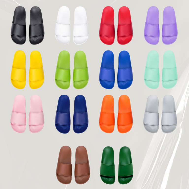 Verschiedene Farben von Hausschuhen in einer geordneten Anordnung.