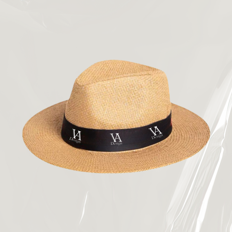 Beige Hut mit breiter Krempe und schwarzem Band.