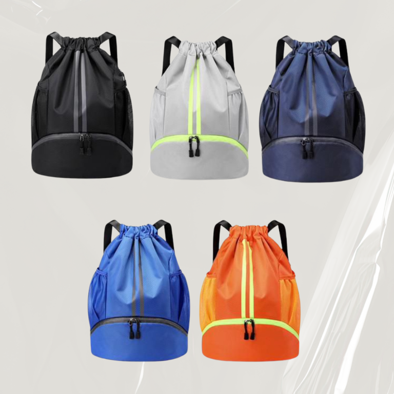 Rucksäcke Auswahl Fünf unterschiedliche Rucksäcke in Schwarz, Grau, Blau, Orange und Dunkelblau.